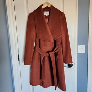 Cole Haan Oversized Collar Wool Wrap Coat in Brown